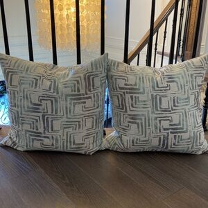 Beautiful Pair of Feather Filled Designer Throw Cushions.